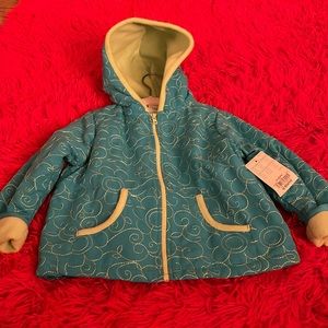 Okie dokie baby girl blue and green hooded jacket with fleece NWT.
